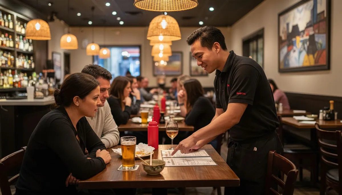 Server highlights happy hour selections for diners