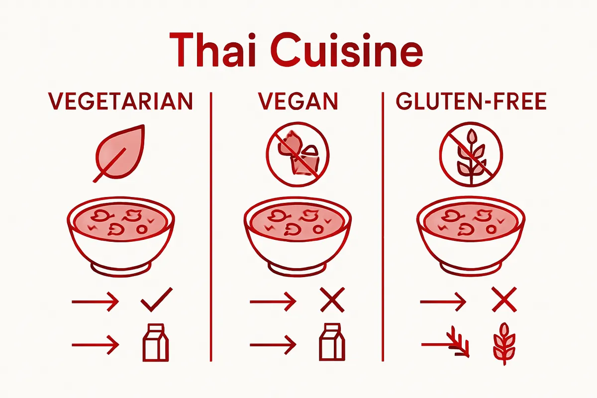 Comparison of Thai veg, vegan, gluten-free